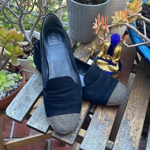 Stuart Weitzman Black Silver Lingo Nubuck Loafer Size 8.5